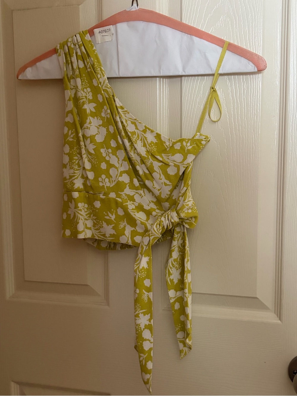 Women’s Lime Green Floral One-Shoulder Wrap Top